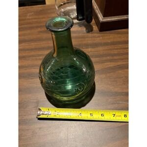 Vintage Green Glass Bottle Moon Star Embossed Decorative Collectible